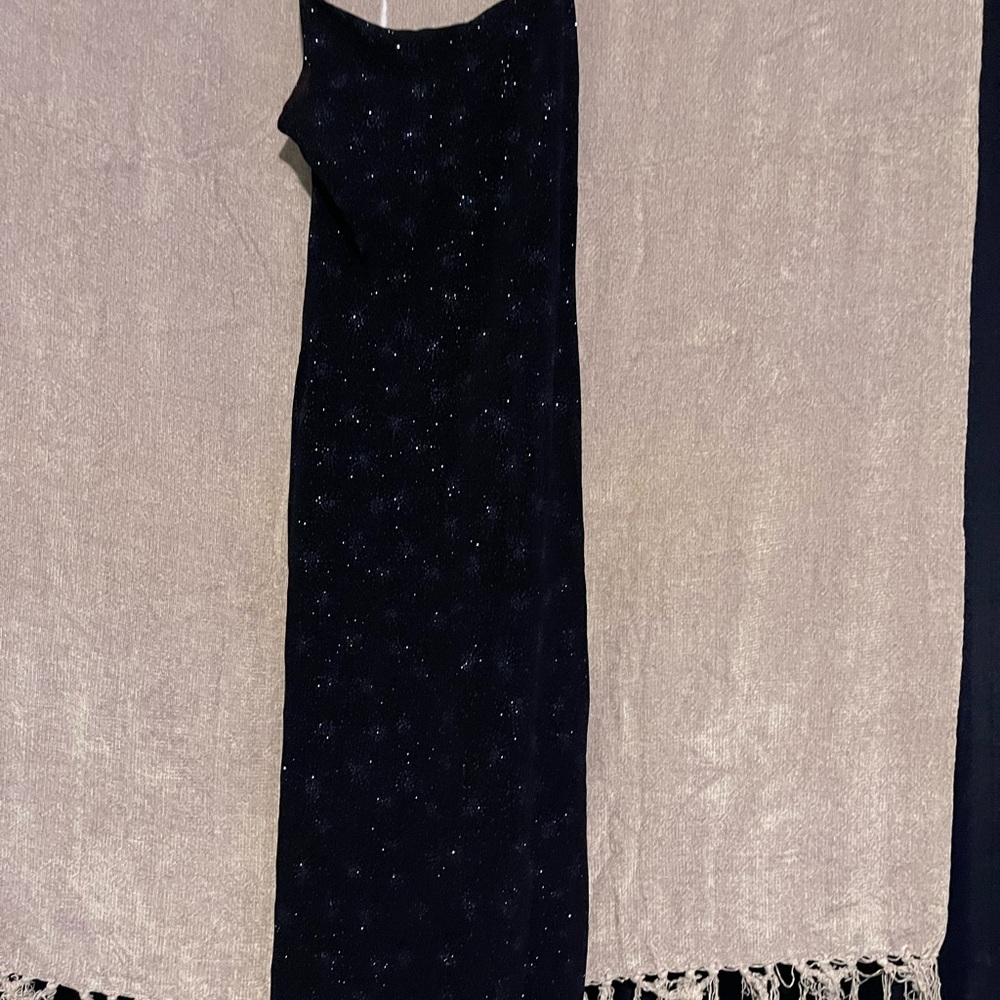 Elegant Black with blue sparkly pattern Spaghetti strap Maxi Dress